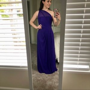 One-shoulder royal purple long dress